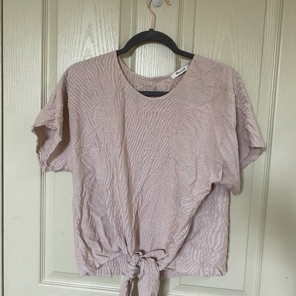 Madewell Short-Sleeve Tie-Front Shirt With Button Back Blouse in Red Rust - Picture 3 of 5